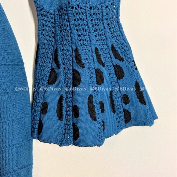 Blue Long Sleeved Blouse Top Applique Accents - Picture 3 of 12